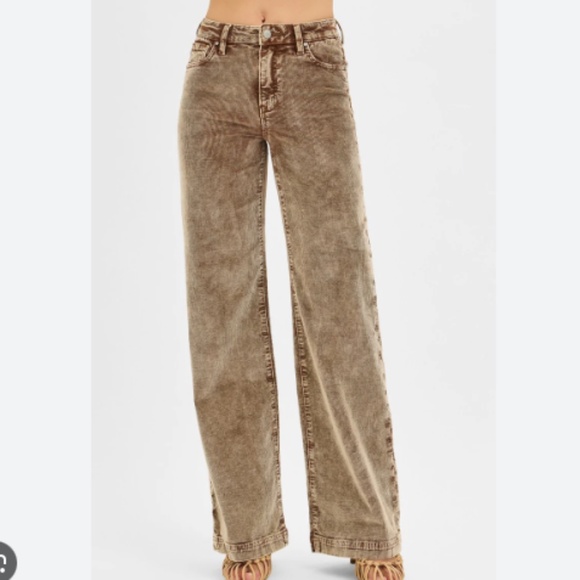 NWT RISEN Mocha Brown Wide Leg Corduroy Jeans High-Waist Sz 13/31 33 Inseam